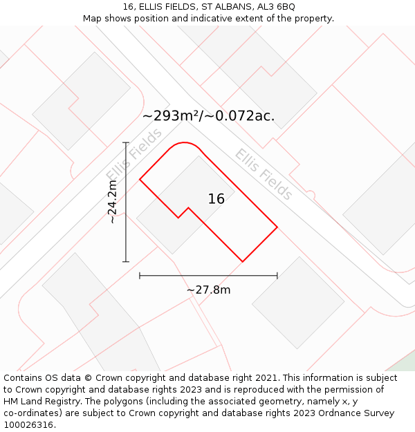 16, ELLIS FIELDS, ST ALBANS, AL3 6BQ: Plot and title map