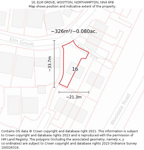 16, ELM GROVE, WOOTTON, NORTHAMPTON, NN4 6FB: Plot and title map