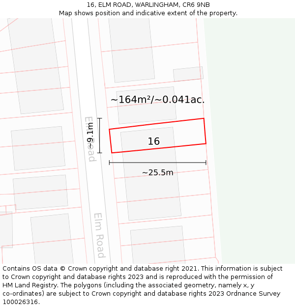 16, ELM ROAD, WARLINGHAM, CR6 9NB: Plot and title map