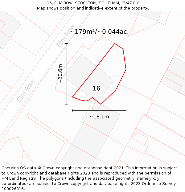 16, ELM ROW, STOCKTON, SOUTHAM, CV47 8JY: Plot and title map