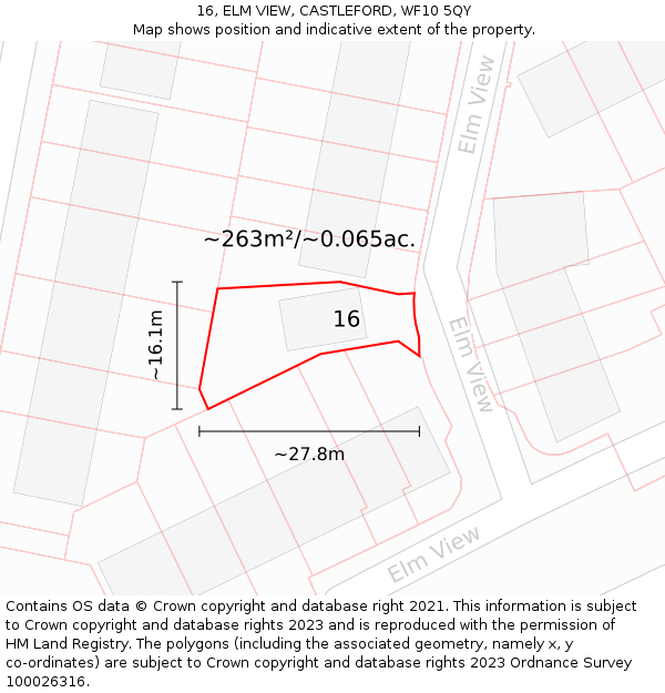 16, ELM VIEW, CASTLEFORD, WF10 5QY: Plot and title map