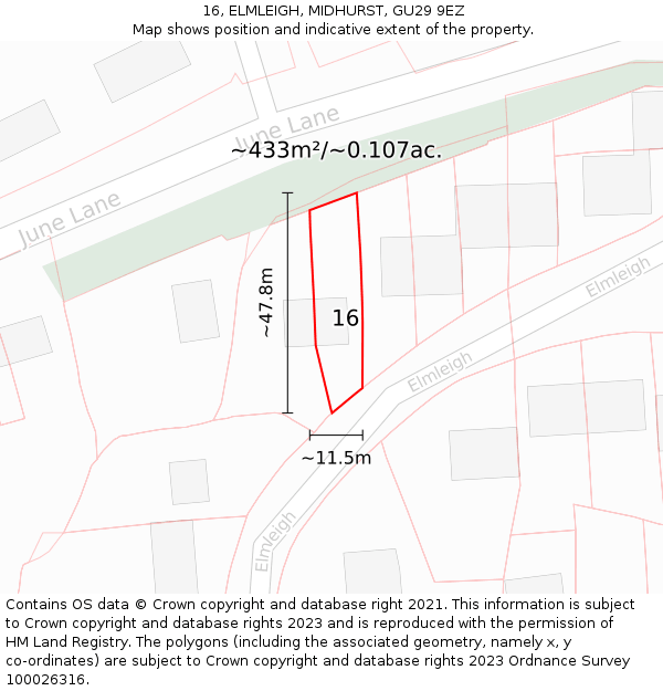 16, ELMLEIGH, MIDHURST, GU29 9EZ: Plot and title map