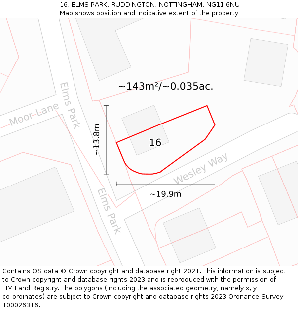 16, ELMS PARK, RUDDINGTON, NOTTINGHAM, NG11 6NU: Plot and title map