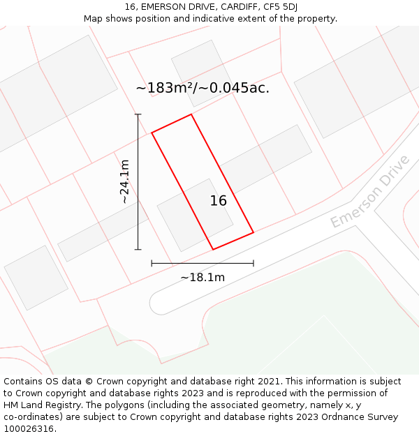 16, EMERSON DRIVE, CARDIFF, CF5 5DJ: Plot and title map