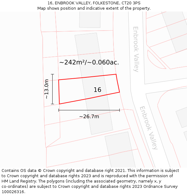 16, ENBROOK VALLEY, FOLKESTONE, CT20 3PS: Plot and title map