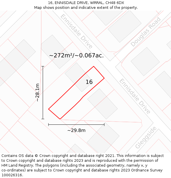 16, ENNISDALE DRIVE, WIRRAL, CH48 6DX: Plot and title map