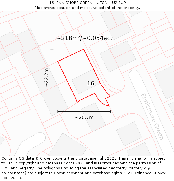 16, ENNISMORE GREEN, LUTON, LU2 8UP: Plot and title map