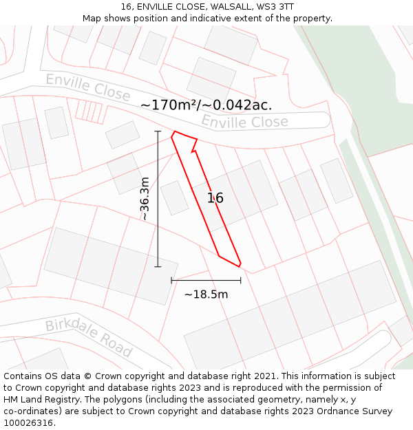 16, ENVILLE CLOSE, WALSALL, WS3 3TT: Plot and title map