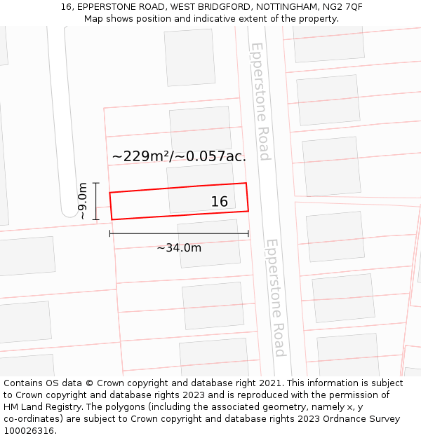 16, EPPERSTONE ROAD, WEST BRIDGFORD, NOTTINGHAM, NG2 7QF: Plot and title map