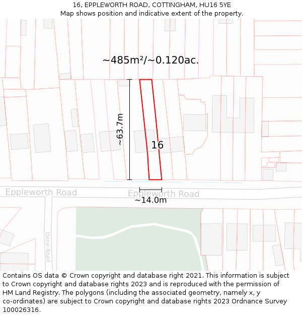 16, EPPLEWORTH ROAD, COTTINGHAM, HU16 5YE: Plot and title map