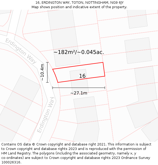 16, ERDINGTON WAY, TOTON, NOTTINGHAM, NG9 6JY: Plot and title map