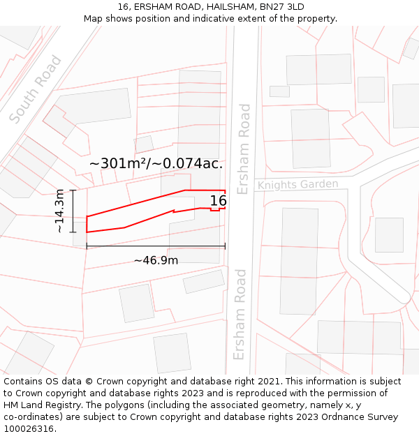 16, ERSHAM ROAD, HAILSHAM, BN27 3LD: Plot and title map