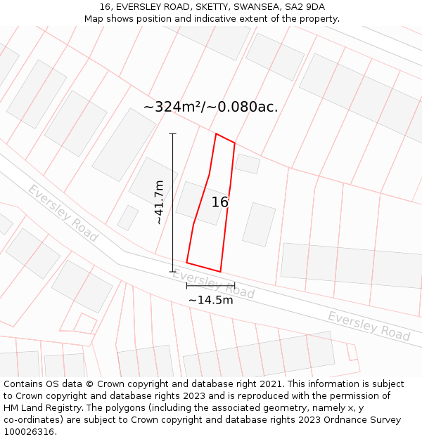 16, EVERSLEY ROAD, SKETTY, SWANSEA, SA2 9DA: Plot and title map