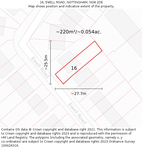 16, EWELL ROAD, NOTTINGHAM, NG8 2DE: Plot and title map