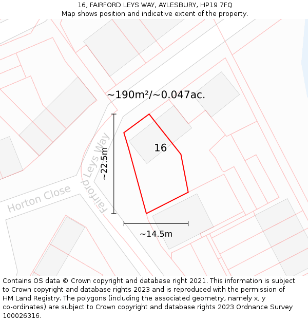 16, FAIRFORD LEYS WAY, AYLESBURY, HP19 7FQ: Plot and title map