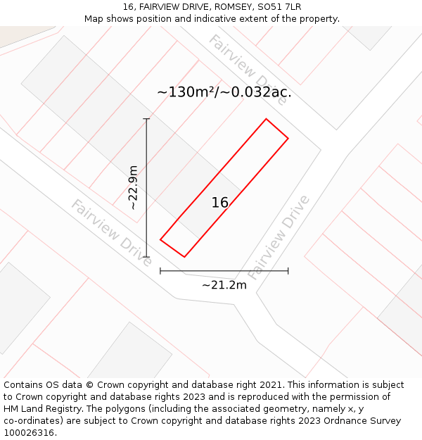 16, FAIRVIEW DRIVE, ROMSEY, SO51 7LR: Plot and title map