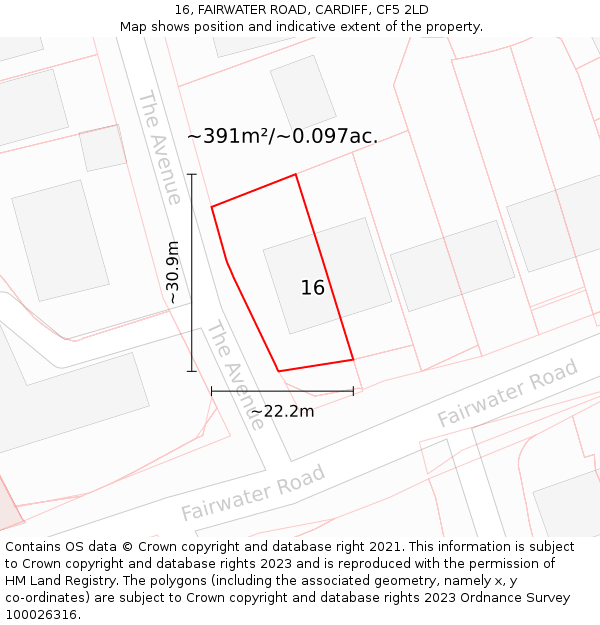 16, FAIRWATER ROAD, CARDIFF, CF5 2LD: Plot and title map