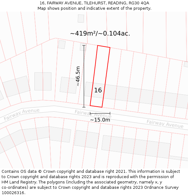 16, FAIRWAY AVENUE, TILEHURST, READING, RG30 4QA: Plot and title map