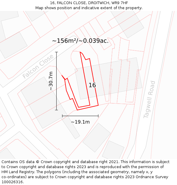 16, FALCON CLOSE, DROITWICH, WR9 7HF: Plot and title map