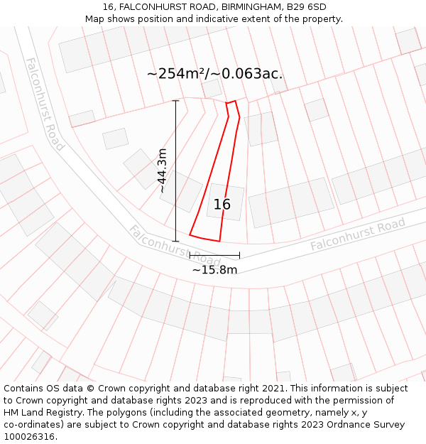 16, FALCONHURST ROAD, BIRMINGHAM, B29 6SD: Plot and title map