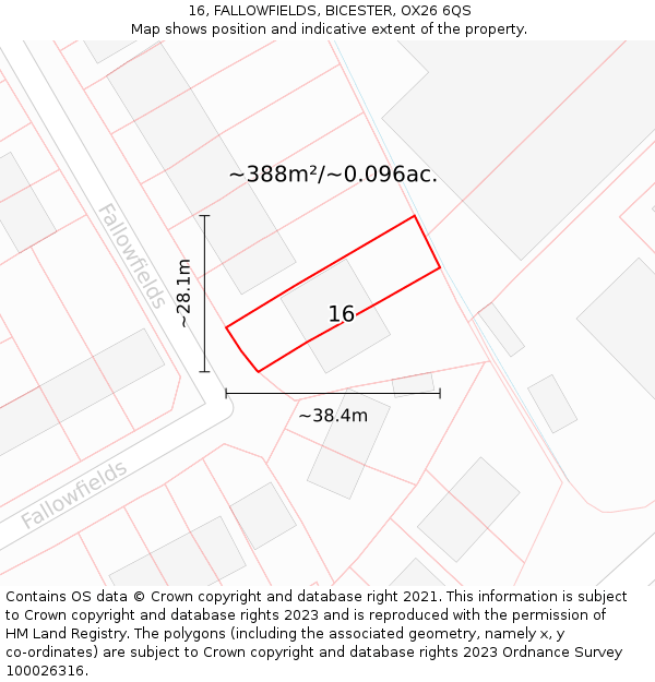 16, FALLOWFIELDS, BICESTER, OX26 6QS: Plot and title map