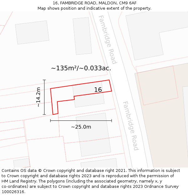 16, FAMBRIDGE ROAD, MALDON, CM9 6AF: Plot and title map