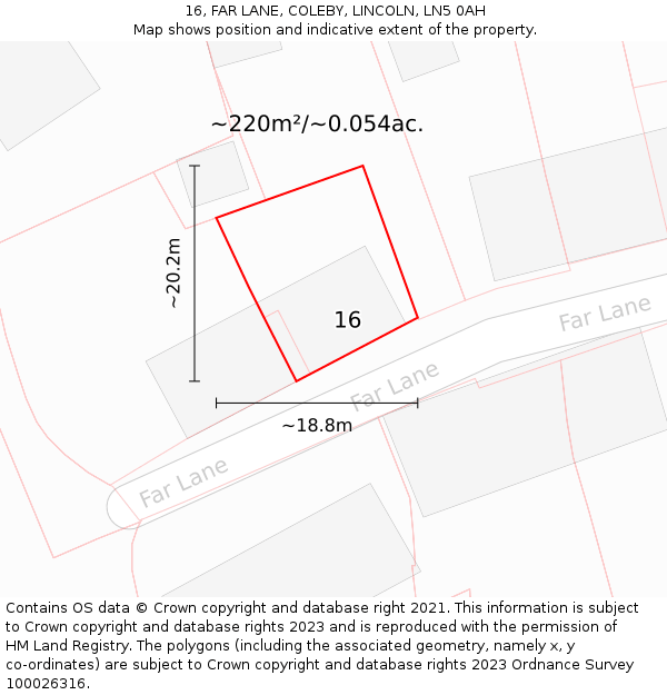 16, FAR LANE, COLEBY, LINCOLN, LN5 0AH: Plot and title map