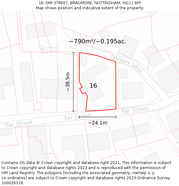 16, FAR STREET, BRADMORE, NOTTINGHAM, NG11 6PF: Plot and title map