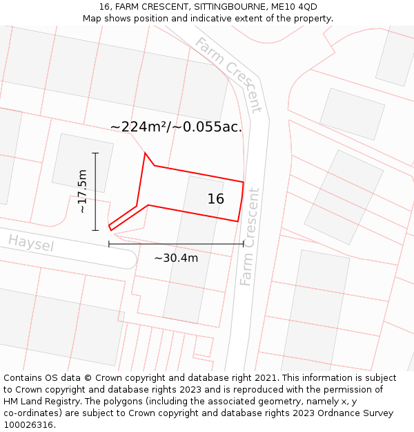 16, FARM CRESCENT, SITTINGBOURNE, ME10 4QD: Plot and title map