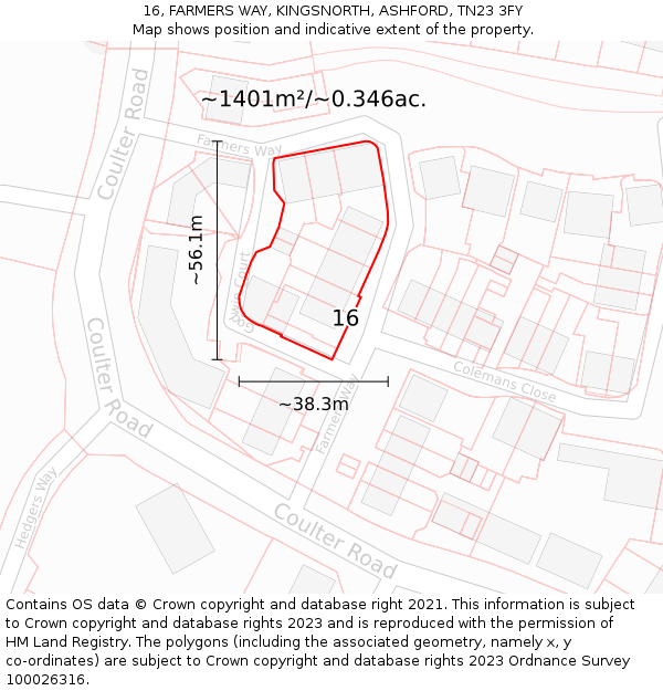 16, FARMERS WAY, KINGSNORTH, ASHFORD, TN23 3FY: Plot and title map