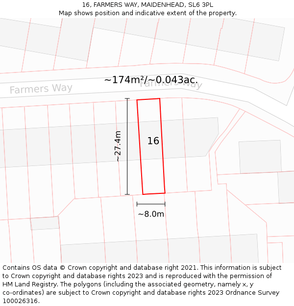 16, FARMERS WAY, MAIDENHEAD, SL6 3PL: Plot and title map