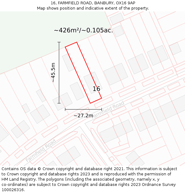 16, FARMFIELD ROAD, BANBURY, OX16 9AP: Plot and title map