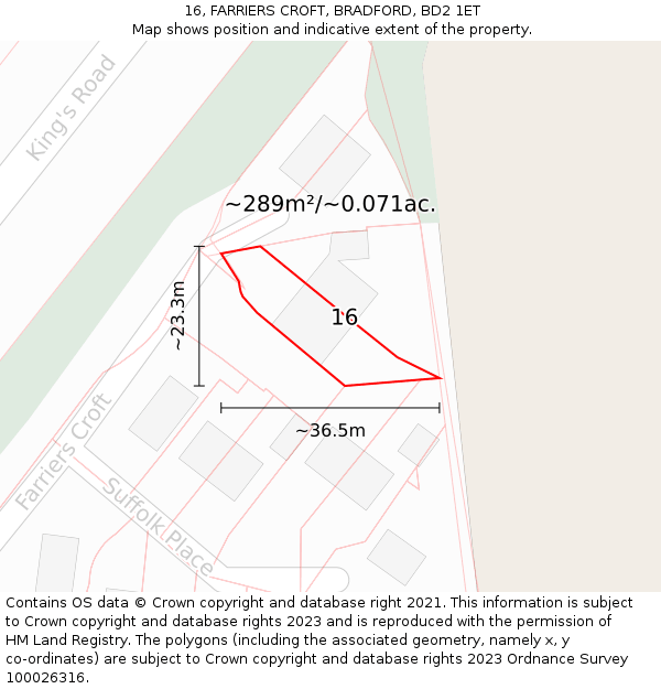 16, FARRIERS CROFT, BRADFORD, BD2 1ET: Plot and title map