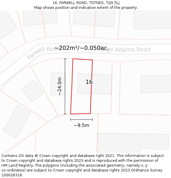 16, FARWELL ROAD, TOTNES, TQ9 5LJ: Plot and title map