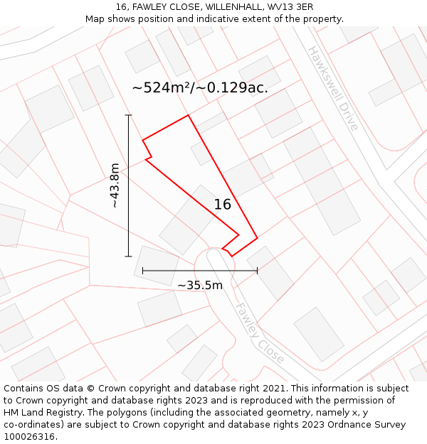 16, FAWLEY CLOSE, WILLENHALL, WV13 3ER: Plot and title map