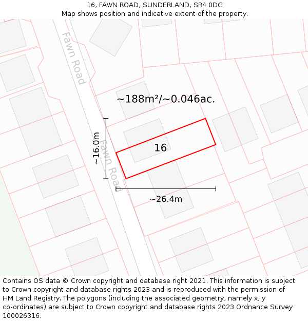 16, FAWN ROAD, SUNDERLAND, SR4 0DG: Plot and title map