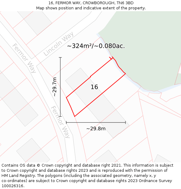 16, FERMOR WAY, CROWBOROUGH, TN6 3BD: Plot and title map