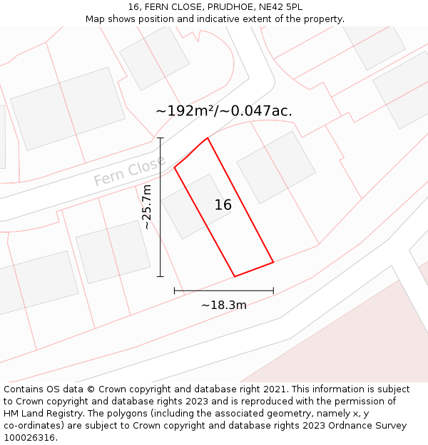 16, FERN CLOSE, PRUDHOE, NE42 5PL: Plot and title map