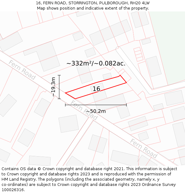 16, FERN ROAD, STORRINGTON, PULBOROUGH, RH20 4LW: Plot and title map