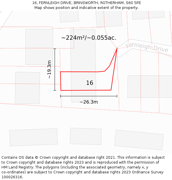 16, FERNLEIGH DRIVE, BRINSWORTH, ROTHERHAM, S60 5PE: Plot and title map
