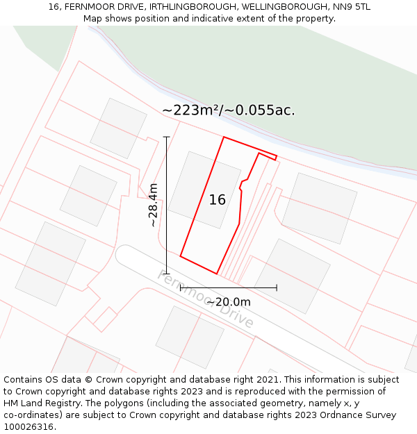 16, FERNMOOR DRIVE, IRTHLINGBOROUGH, WELLINGBOROUGH, NN9 5TL: Plot and title map