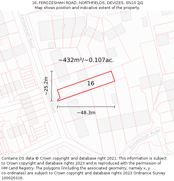 16, FEROZESHAH ROAD, NORTHFIELDS, DEVIZES, SN10 2JQ: Plot and title map