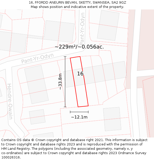 16, FFORDD ANEURIN BEVAN, SKETTY, SWANSEA, SA2 9GZ: Plot and title map