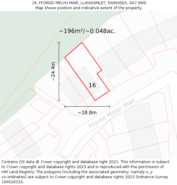 16, FFORDD MELYN MAIR, LLANSAMLET, SWANSEA, SA7 9WS: Plot and title map