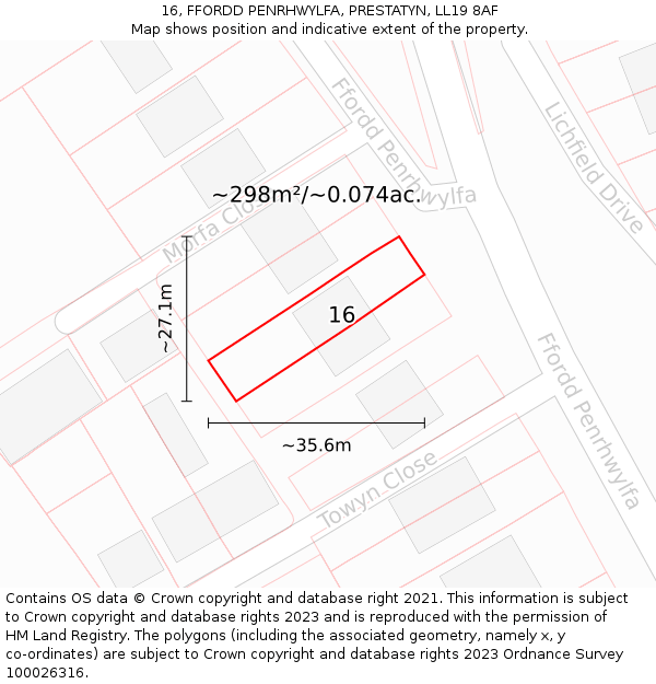 16, FFORDD PENRHWYLFA, PRESTATYN, LL19 8AF: Plot and title map