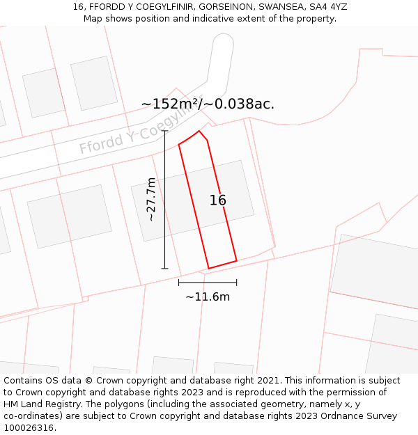 16, FFORDD Y COEGYLFINIR, GORSEINON, SWANSEA, SA4 4YZ: Plot and title map