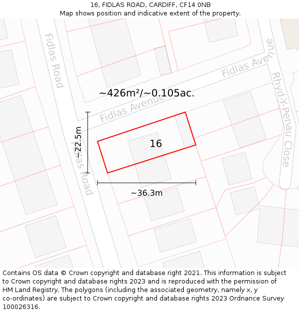 16, FIDLAS ROAD, CARDIFF, CF14 0NB: Plot and title map