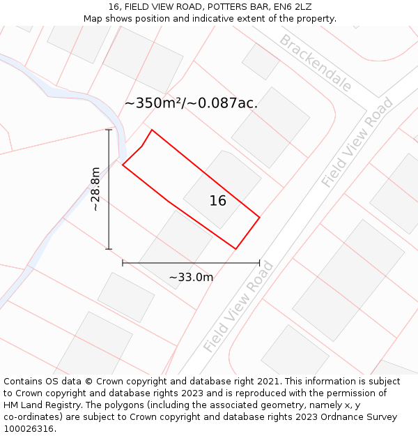 16, FIELD VIEW ROAD, POTTERS BAR, EN6 2LZ: Plot and title map