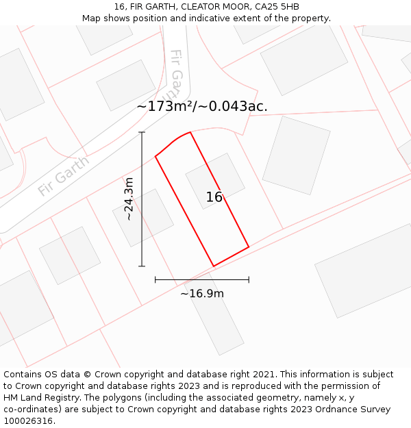 16, FIR GARTH, CLEATOR MOOR, CA25 5HB: Plot and title map