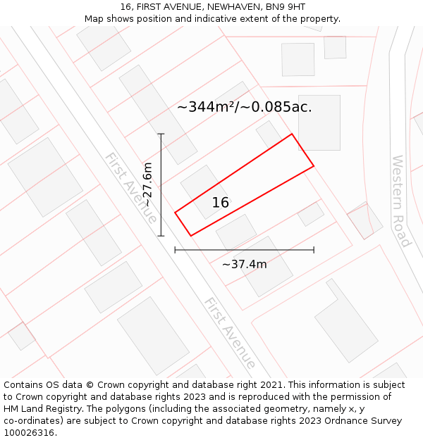 16, FIRST AVENUE, NEWHAVEN, BN9 9HT: Plot and title map